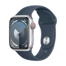 Apple/苹果 Watch Series 9 智能手表GPS+蜂窝款41毫米银色铝金属表壳风暴蓝色运动型表带M/L MRJM3CH/A