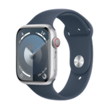 Apple/苹果 Watch Series 9 智能手表GPS+蜂窝款45毫米银色铝金属表壳风暴蓝色运动型表带S/M MRP83CH/A3699元 (券后省300,月销1w+)