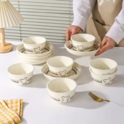 竹木本记 陶瓷碗单个饭碗面碗小碗创意家用餐具4.7英寸宽边碗小熊