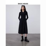 百亿补贴：BASICHOUSE 百家好 Basic House/百家好小个子收腰大摆裙冬拼接立领针织连衣裙
