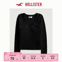 HOLLISTER 春夏美式风纯色修身内搭休闲长袖亨利领T恤女 353618-1 黑色 XS (160/84A)