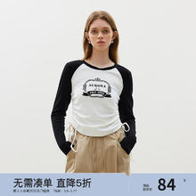 范思蓝恩 23FS14229美式复古辣妹风印章主题绒感抽绳T恤，冬新款 黑拼白 M