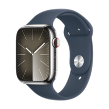 Apple/苹果 Watch Series 9 智能手表GPS+蜂窝款45毫米银色不锈钢表壳风暴蓝色运动型表带S/M MRPG3CH/A