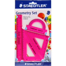 施德楼（STAEDTLER）尺子直尺学生文具三角板量角器套装学生几何制图绘图霓虹粉569WP4N-20