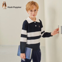 暇步士（Hush Puppies）童装儿童秋装男女童2023年秋季新款男女大童时尚条纹Polo针织衫 藏蓝 140cm