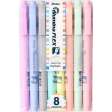 派通（Pentel）双头淡色荧光笔 马卡龙色系水性记号笔 学生重点标注笔SLW11P 8色套装