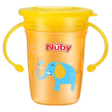 Nuby努比婴儿学饮杯吸管杯防漏儿童水杯带手柄360度宝宝魔术杯 大象