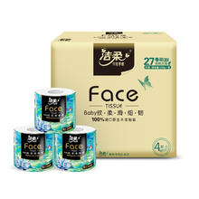 C&S 洁柔 有芯卷纸 油画Face4层200克27卷 赠湿厕纸10包