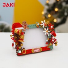 JAKi圣诞积木玩具圣诞树装饰雪人小屋镜子相框男女孩儿童圣诞节礼物 圣诞相框