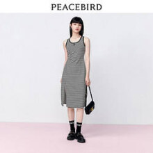 24日10点：PEACEBIRD WOMEN 太平鸟女装 秋季时尚条纹中长款背心连衣裙下开叉设计