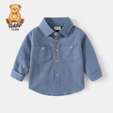 plus会员：TEDDY ISLAND 新款韩版男童宝宝 翻领长袖棉衬衣