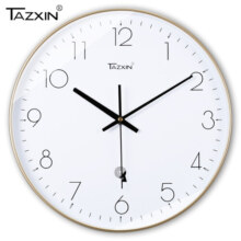 Tazxin电波挂钟家用创意时钟北欧墙免打孔自动对时万年历圆形时钟表客厅 【自动对时一电波钟】金框 12英寸(30厘米)