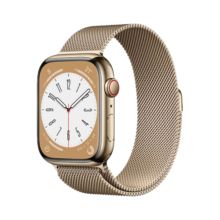 Apple/苹果 Watch Series 8 智能手表GPS+蜂窝款45毫米金色不锈钢表壳金色米兰尼斯表带S8 MNKR3CH/A