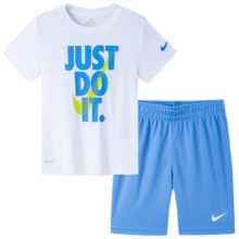 NIKE 耐克小童装男童 DRI-FIT 短袖T恤短裤2件套2023夏季儿童速干套装 苔藓蓝 130/64(7)