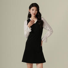 ayilian 阿依莲 时尚复古法式连衣裙女2024春季新款优雅气质V领黑色中长裙