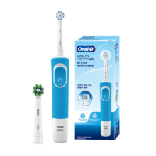 欧乐B电动牙刷成人 圆头牙刷自动声波旋转震动充电式（含刷头*2）日常清洁 清新蓝D100博朗精工