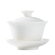 金镶玉 功夫茶具茶壶 盖碗羊脂玉白瓷大号家用泡茶碗 甜白盖碗