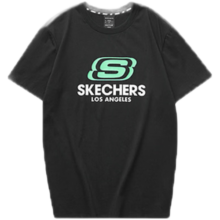 斯凯奇（Skechers）短袖男女装情侣短袖2024夏季新款健身训练舒适透气圆领半袖T恤 0018/现货速发/碳黑 XS(160/80A)
