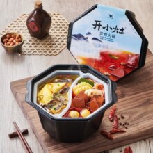 统一 开小灶鸳鸯火锅麻辣牛油X菌菇鸡汤自热方便火锅350克