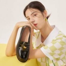 BASTO 百思图 时尚通勤石头纹真皮乐福鞋女单鞋