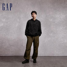 Gap 盖璞 男装秋季空气三明治LOGO宽松连帽衫760371休闲卫衣 黑色 180/96A(M)
