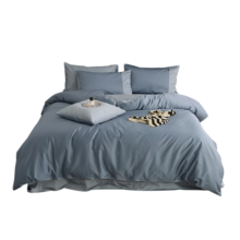 AIDLI100支新疆长绒棉贡缎纯色四件套床上用品双人被套床单套件 天际蓝 200*230cm四件套（1.5/1.8m床）
