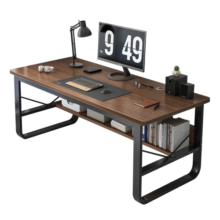 悦美妙 电脑桌台式家用办公书桌简约现代带书架宿舍写字桌子 拉丝黑橡木色140*60