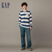 3.8焕新、88VIP：Gap 盖璞 男女装春秋LOGO纯棉亲肤舒适条纹长袖T恤情侣装休闲上衣841256