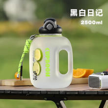 RELEA 物生物 大容量水杯男士运动水壶新款夏季耐高温健身吸管吨桶吨顿桶 黑白日记-2.5L