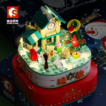 森宝积木圣诞节礼物雪人音乐盒积木拼装男孩女孩玩具 雪人音乐盒