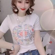 民族风新中式春夏季新款修身国潮短袖t恤女时尚洋气百搭修身上衣