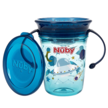 努比（Nuby）宝宝喝水杯带手柄360度吮吸魔术学饮杯啜饮杯嘬口敞口杯带防尘盖 带刻度-蓝色-240ML