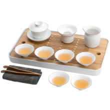南山先生 哑光脂白茶具套装功夫茶具茶盘白瓷手绘盖碗茶滤公道茶杯套组 脂白茶具茶盘套装