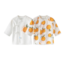 aqpa【2件装】夏季新生儿半背衣婴儿宝宝纯棉印花上衣和尚服 心想事橙组合 52cm