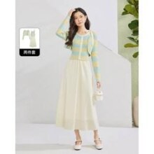 爱依服 春季新款法式浪漫淑女气质时尚毛织连衣套裙