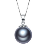 京润星尘 G18K金海水珍珠吊坠大溪地黑珍珠项链节日礼物 10-10.5mm