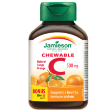 Jamieson健美生天然维生素C橙味咀嚼片 500mg/片 120片/瓶提高免疫力抵抗力海外进口