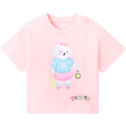 安奈儿童装男小童女小童纯棉圆领短袖T恤2023年夏装新款印花休闲上衣 桃露粉 120cm