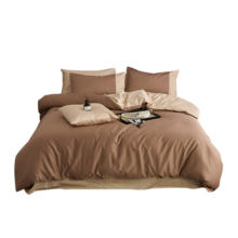 AIDLI100支新疆长绒棉贡缎纯色四件套床上用品双人被套床单套件 摩卡饼干 200*230床笠四件套（1.8m床）