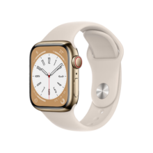 Apple/苹果 Watch Series 8 智能手表GPS+蜂窝款41毫米金色不锈钢表壳星光色运动型表带 S8 MNJD3CH/A