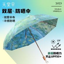 Paradise 天堂伞 双层遮阳伞防晒防紫外线女折叠晴雨两用雨伞黑胶小巧太阳伞