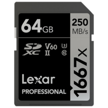 Lexar雷克沙SD卡相机内存卡V60 UHS-II高速单反相机存储大卡sd卡 64G 1667x 读250MB 写120MB