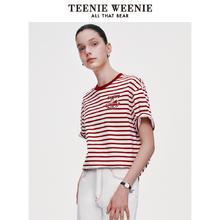 TEENIE WEENIE TeenieWeenie小熊24年春夏圆领短袖条纹T恤内搭宽松上衣打底衫女