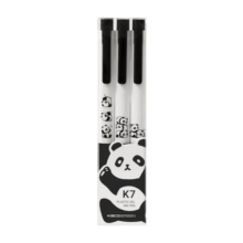 KACO熊猫派对K7按动中性笔高颜值0.5mm双珠笔黑色签字笔水笔学生用刷题笔3支/盒