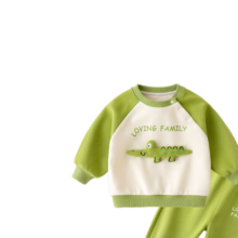 嘟嘟家童装宝宝秋装两件套洋气儿童套装秋季小童衣服卫衣运动裤衣服 绿色鳄鱼 100