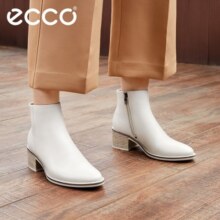 爱步（ECCO）靴子女 冬季粗跟牛皮女靴时尚通勤保暖短靴 型塑212303 石灰色21230301378 372199元