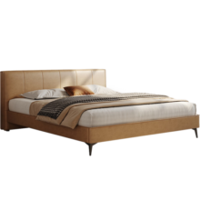 曲美家居（QM）真皮双人床法式复古风现代卧室软床 框架床-太妃糖棕 1.8*2.0m