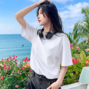 XYLIANREN 相伊恋人 纯棉短袖女2024春季新款t恤设计感夏季女装宽松休闲透气圆领上衣 奶白色