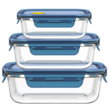 乐唯诗（NERVISHI）高硼硅玻璃饭盒微波炉专用保鲜盒饭盒套装便当盒带盖 蓝盖大中小套装- 3件套 2080ml