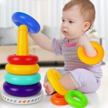 BIG TOOTH 宝宝叠叠乐彩虹塔套圈玩具叠叠圈叠叠高婴儿益智玩具6-12个月 2101-音乐七彩虹新品